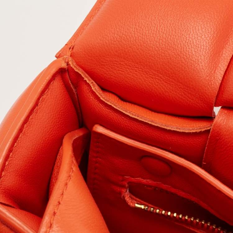 Pre Owned Bottega Veneta Orange Leather Padded Cassette Flap Shoulder Bag