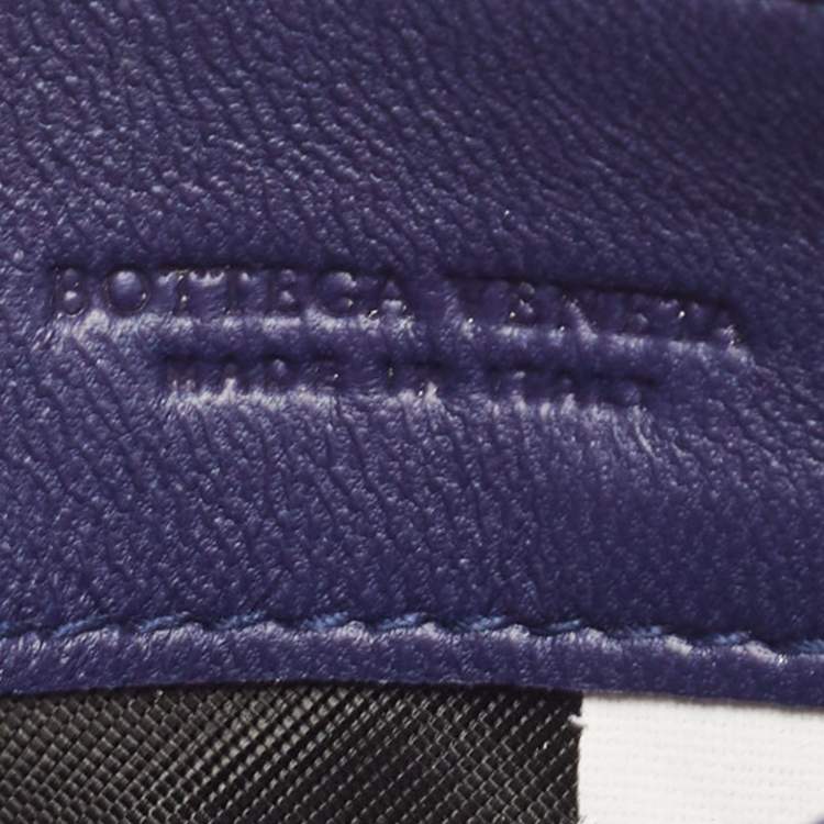 Pre Owned Bottega Veneta Dark Blue Intrecciato Leather Zip Card Holder