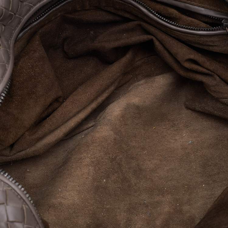 Pre Owned Bottega Veneta Grey Intrecciato Leather Boston Zip Bag