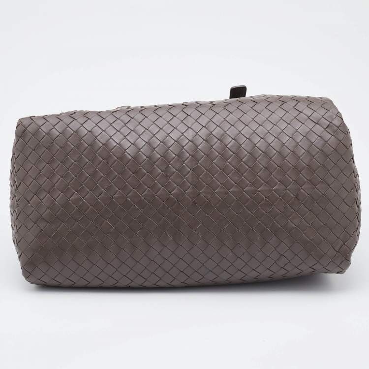 Pre Owned Bottega Veneta Grey Intrecciato Leather Boston Zip Bag