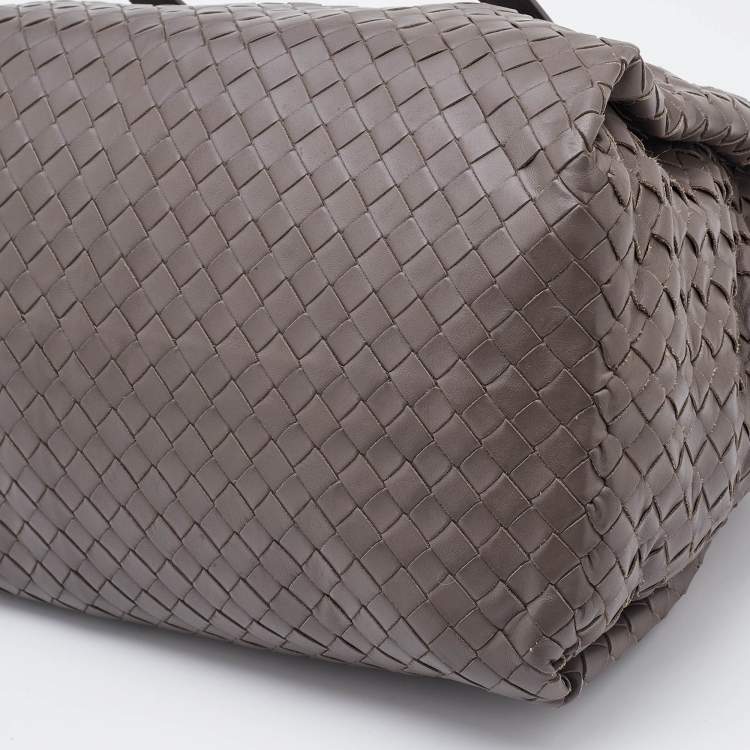 Pre Owned Bottega Veneta Grey Intrecciato Leather Boston Zip Bag