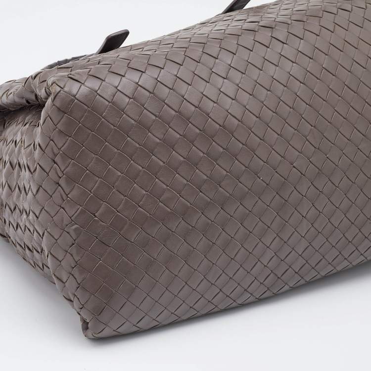Pre Owned Bottega Veneta Grey Intrecciato Leather Boston Zip Bag