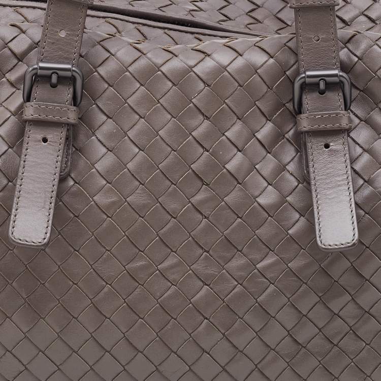 Pre Owned Bottega Veneta Grey Intrecciato Leather Boston Zip Bag