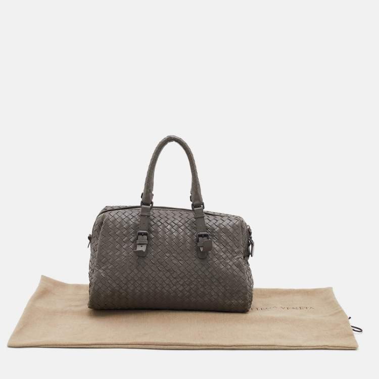 Pre Owned Bottega Veneta Grey Intrecciato Leather Boston Zip Bag