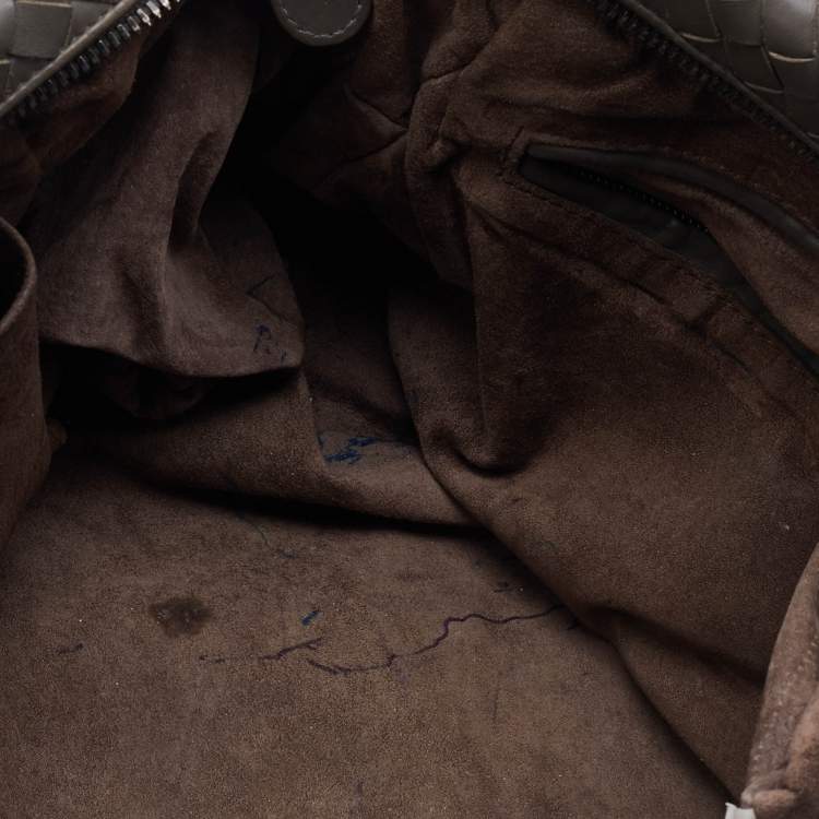 Pre Owned Bottega Veneta Grey Intrecciato Leather Boston Zip Bag