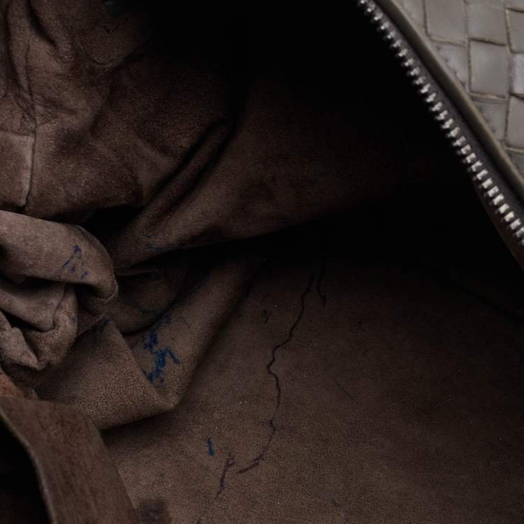 Pre Owned Bottega Veneta Grey Intrecciato Leather Boston Zip Bag