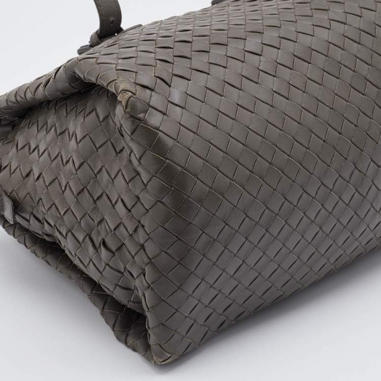 Pre Owned Bottega Veneta Grey Intrecciato Leather Boston Zip Bag
