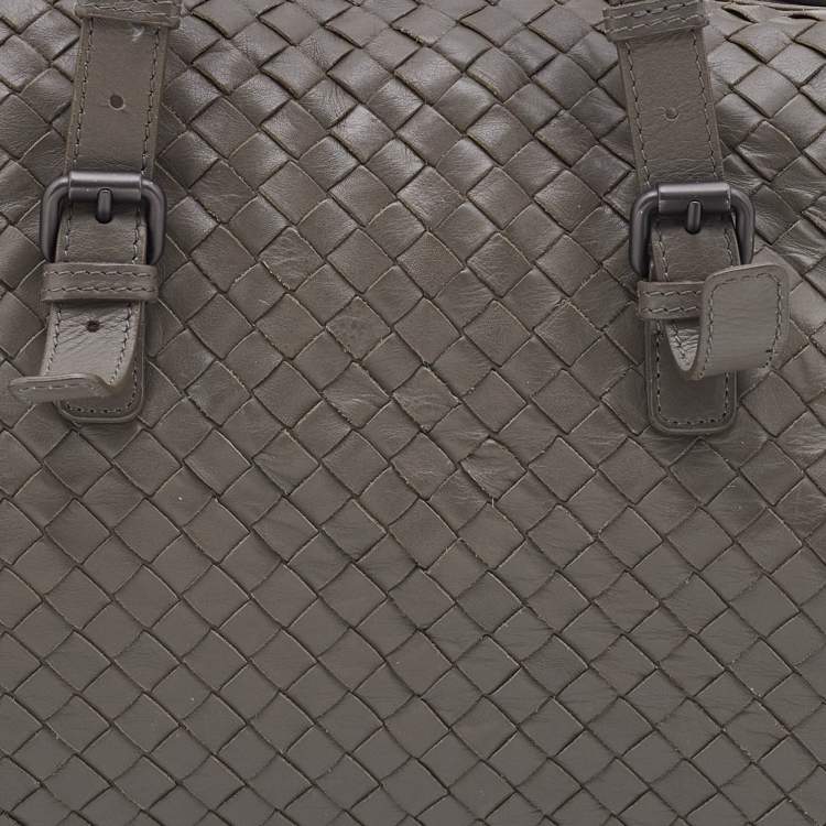 Pre Owned Bottega Veneta Grey Intrecciato Leather Boston Zip Bag