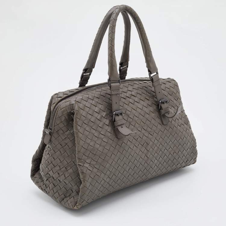 Pre Owned Bottega Veneta Grey Intrecciato Leather Boston Zip Bag
