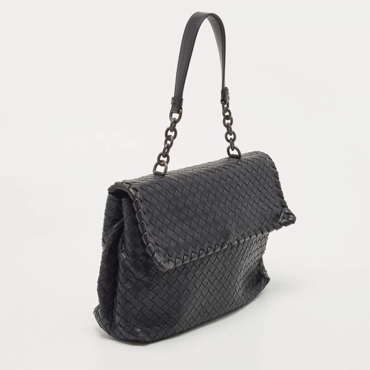 Pre Owned Bottega Veneta Black Intrecciato Leather Medium Olimpia Shoulder Bag