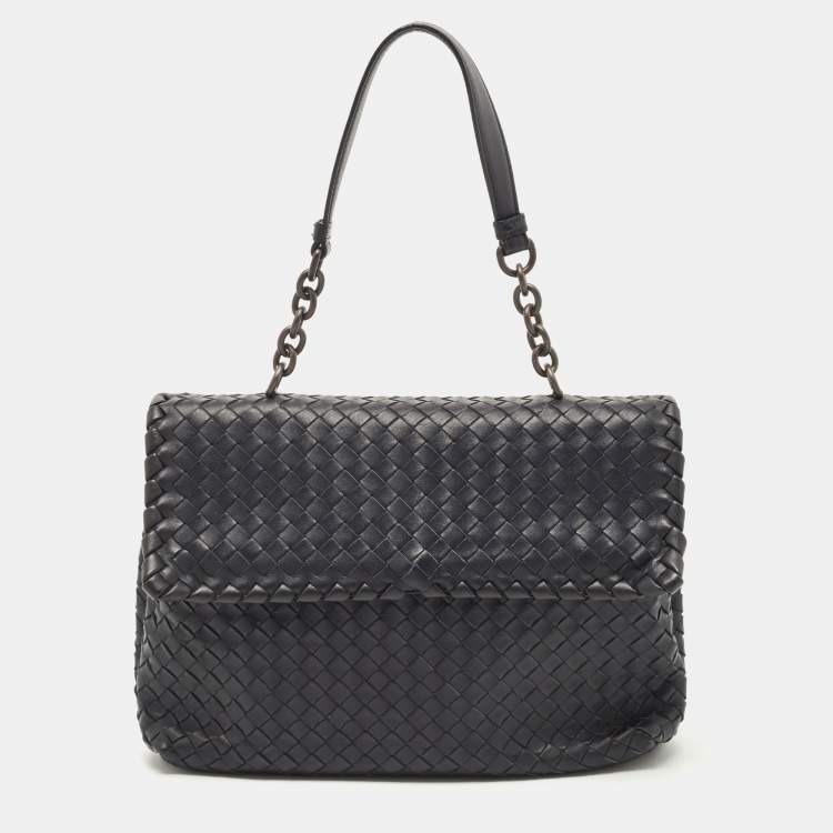 Pre Owned Bottega Veneta Black Intrecciato Leather Medium Olimpia Shoulder Bag