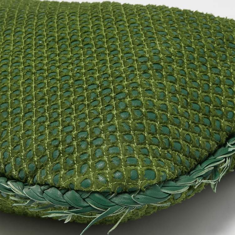 Pre Owned Bottega Veneta Two Tone Green Woven Fabric and Leather Large Veneta Hobo