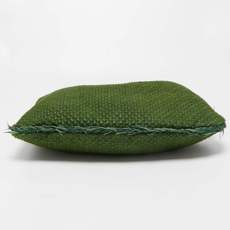 Pre Owned Bottega Veneta Two Tone Green Woven Fabric and Leather Large Veneta Hobo