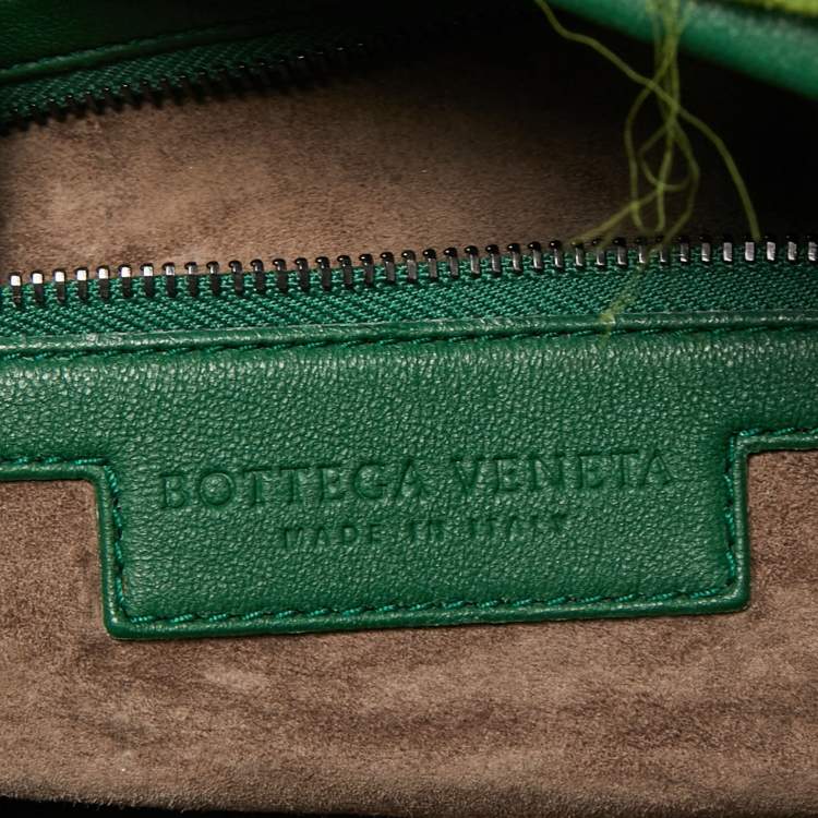 Pre Owned Bottega Veneta Two Tone Green Woven Fabric and Leather Large Veneta Hobo