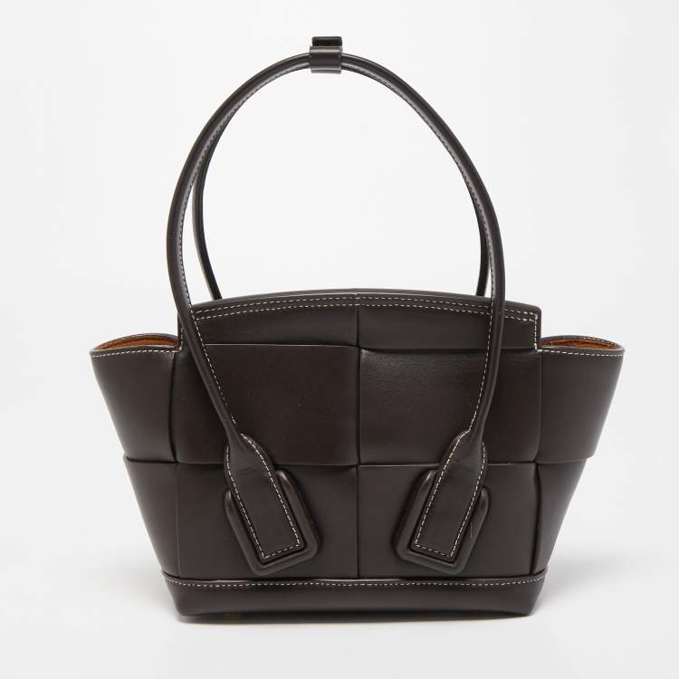 Pre Owned Bottega Veneta Dark Brown Intrecciato Leather Arco Tote