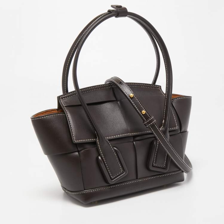 Pre Owned Bottega Veneta Dark Brown Intrecciato Leather Arco Tote