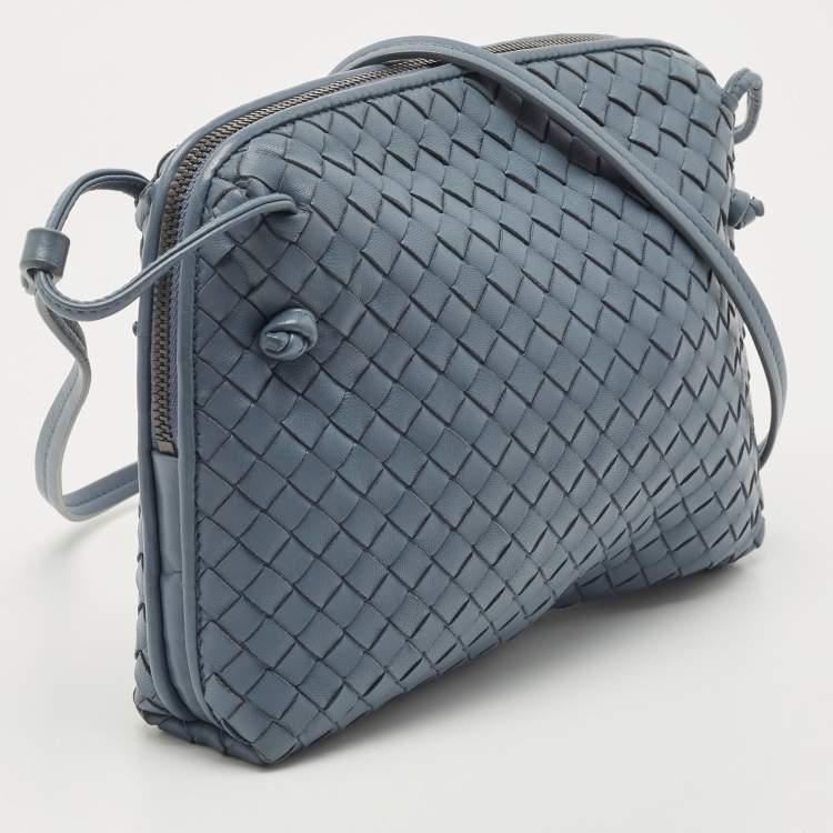 Pre Owned Bottega Veneta Light Blue Intrecciato Leather Nodini Crossbody Bag