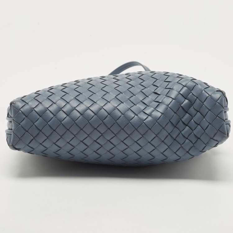 Pre Owned Bottega Veneta Light Blue Intrecciato Leather Nodini Crossbody Bag