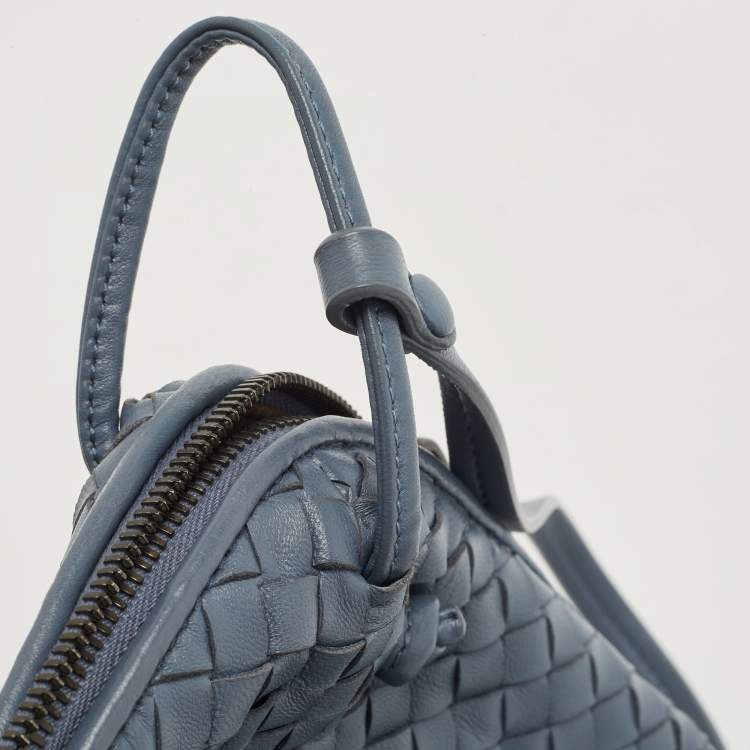 Pre Owned Bottega Veneta Light Blue Intrecciato Leather Nodini Crossbody Bag