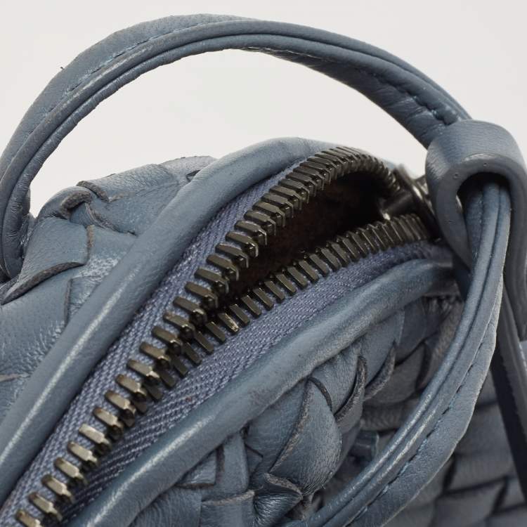 Pre Owned Bottega Veneta Light Blue Intrecciato Leather Nodini Crossbody Bag
