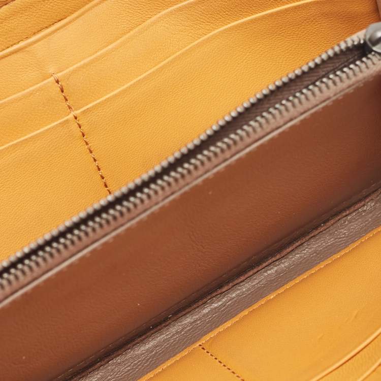 Pre Owned Bottega Veneta Saffron Yellow Intrecciato Leather Zip Continental Wallet