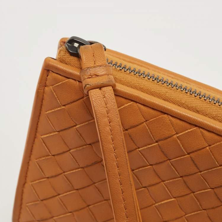 Pre Owned Bottega Veneta Saffron Yellow Intrecciato Leather Zip Continental Wallet