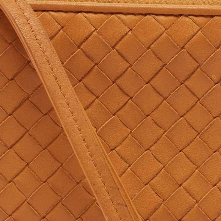 Pre Owned Bottega Veneta Saffron Yellow Intrecciato Leather Zip Continental Wallet