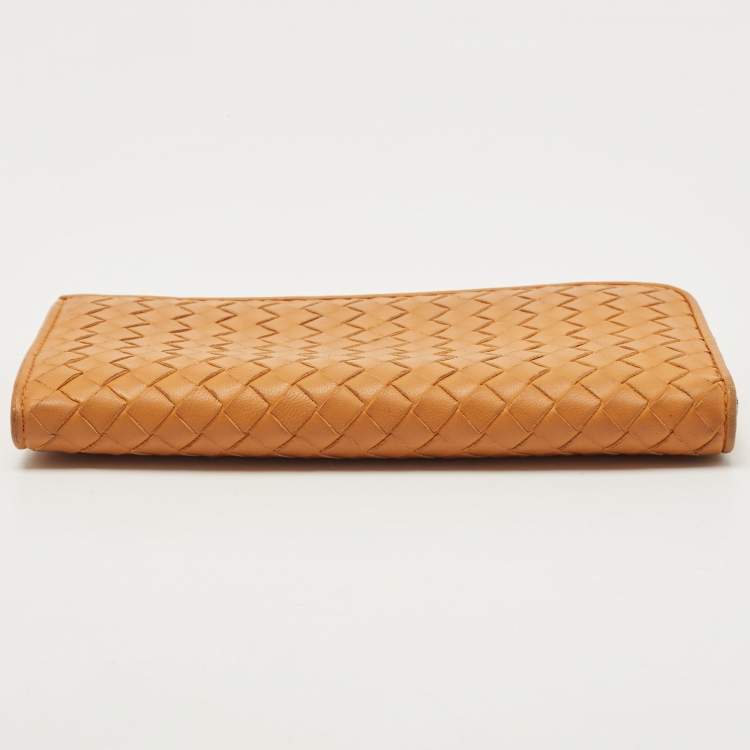 Pre Owned Bottega Veneta Saffron Yellow Intrecciato Leather Zip Continental Wallet