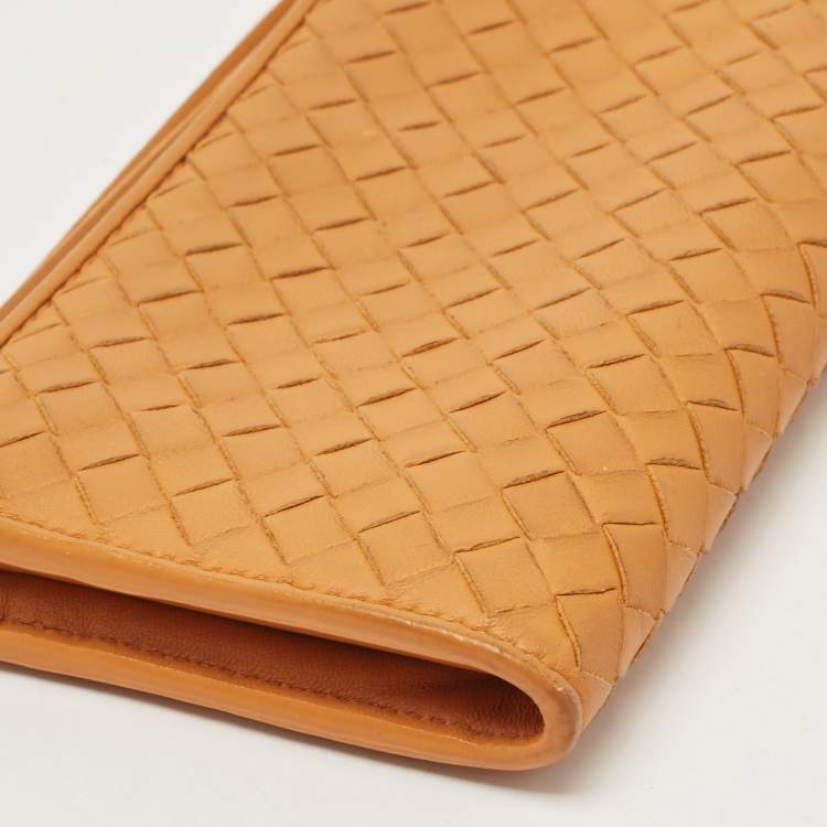 Pre Owned Bottega Veneta Saffron Yellow Intrecciato Leather Zip Continental Wallet