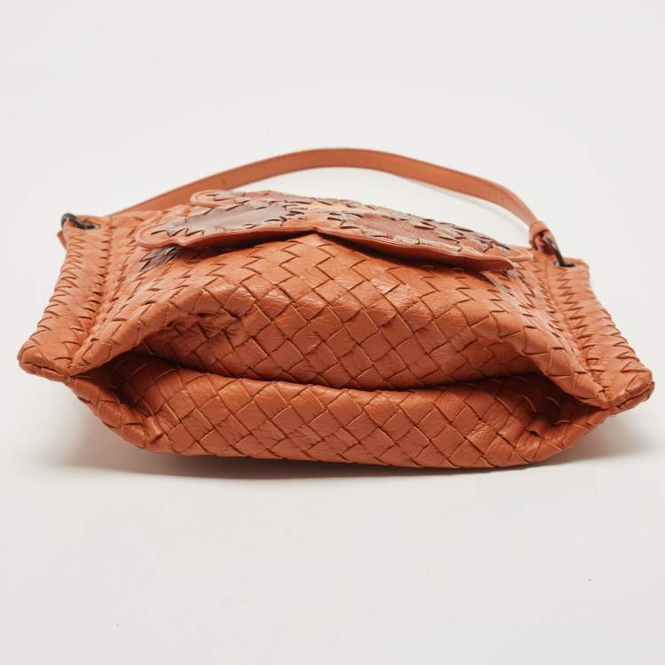 Pre Owned Bottega Veneta Brown Intrecciato Leather Floral Shoulder Bag