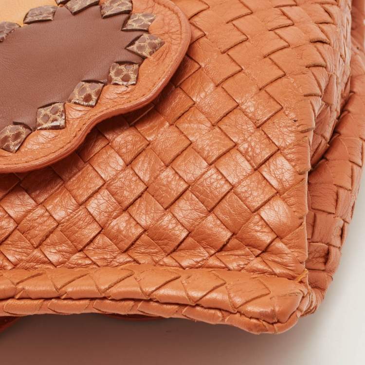Pre Owned Bottega Veneta Brown Intrecciato Leather Floral Shoulder Bag