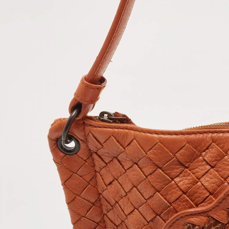 Pre Owned Bottega Veneta Brown Intrecciato Leather Floral Shoulder Bag