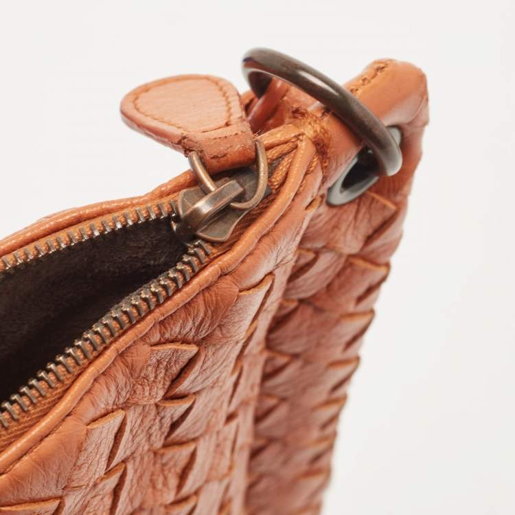 Pre Owned Bottega Veneta Brown Intrecciato Leather Floral Shoulder Bag
