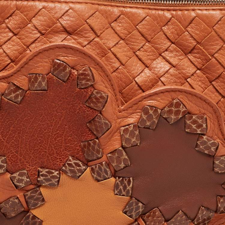 Pre Owned Bottega Veneta Brown Intrecciato Leather Floral Shoulder Bag