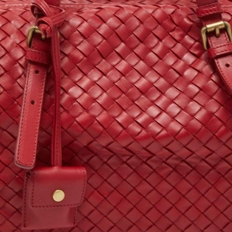 Pre Owned Bottega Veneta Red Intrecciato Leather Montaigne Satchel