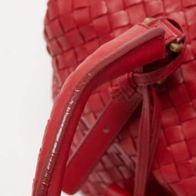 Pre Owned Bottega Veneta Red Intrecciato Leather Montaigne Satchel
