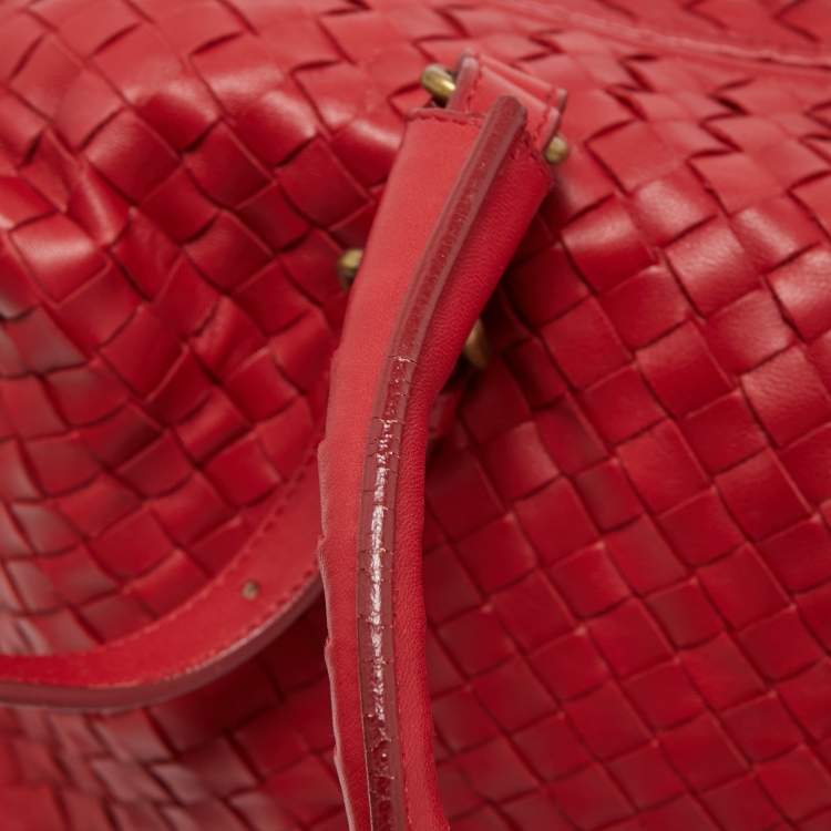 Pre Owned Bottega Veneta Red Intrecciato Leather Montaigne Satchel