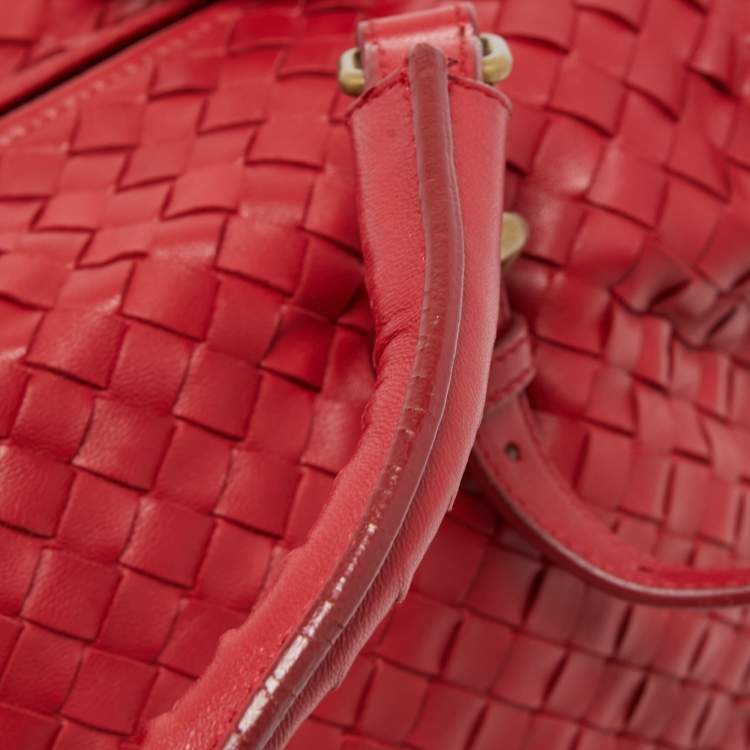 Pre Owned Bottega Veneta Red Intrecciato Leather Montaigne Satchel