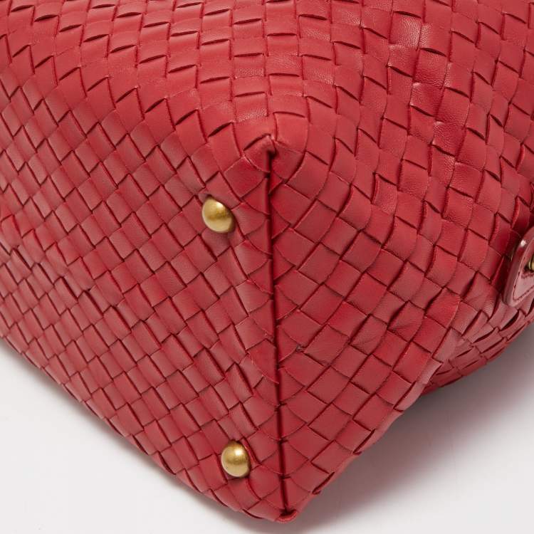 Pre Owned Bottega Veneta Red Intrecciato Leather Montaigne Satchel