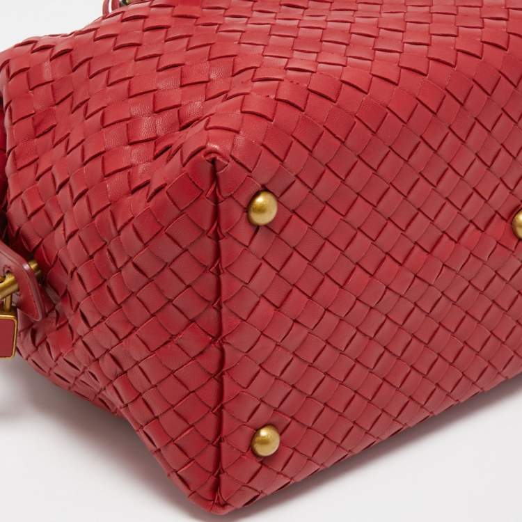 Pre Owned Bottega Veneta Red Intrecciato Leather Montaigne Satchel