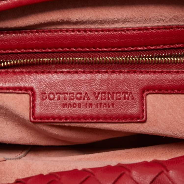 Pre Owned Bottega Veneta Red Intrecciato Leather Montaigne Satchel