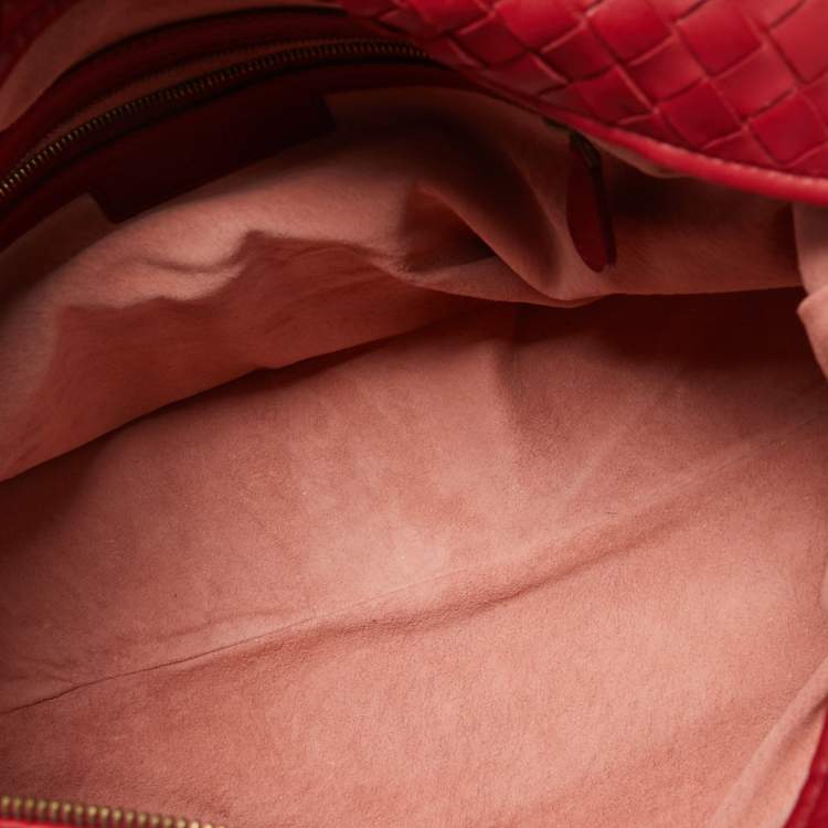 Pre Owned Bottega Veneta Red Intrecciato Leather Montaigne Satchel