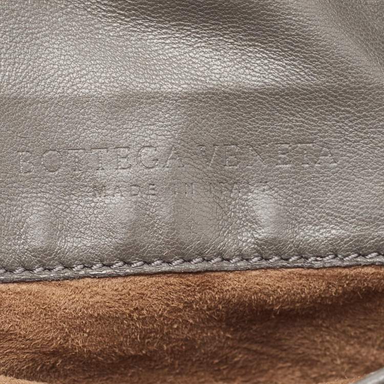 Pre Owned Bottega Veneta Dark Grey Intrecciato Leather Flap Chain Clutch