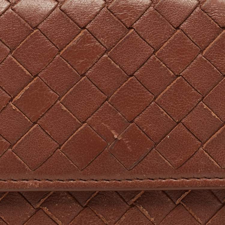 Pre Owned Bottega Veneta Brown Intrecciato Leather Flap Continental Wallet