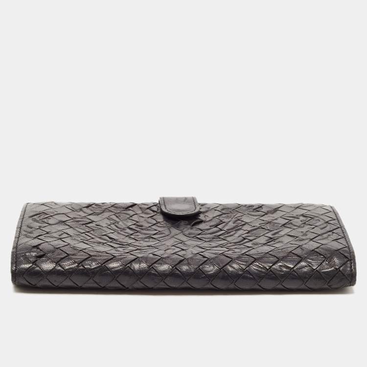 Pre Owned Bottega Veneta Black Intrecciato Leather Flap Continental Wallet