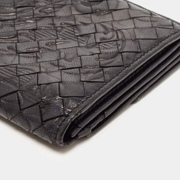 Pre Owned Bottega Veneta Black Intrecciato Leather Flap Continental Wallet