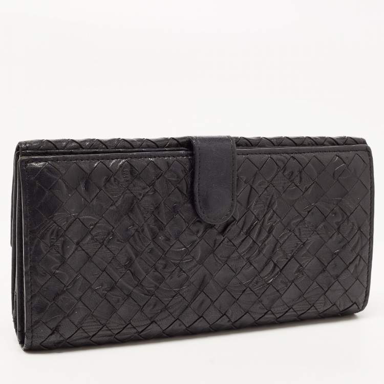 Pre Owned Bottega Veneta Black Intrecciato Leather Flap Continental Wallet