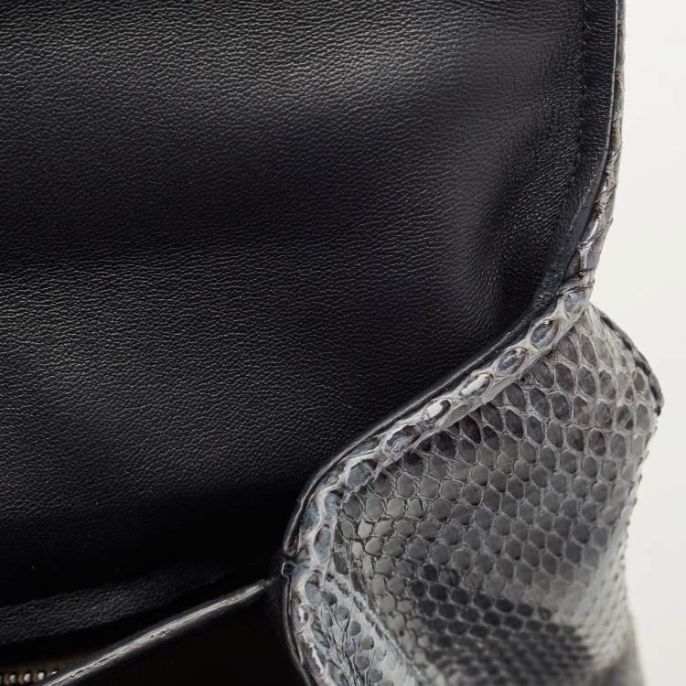 Pre Owned Bottega Veneta Dark Blue/Black Snake Skin and Intrecciato Leather Shoulder Bag