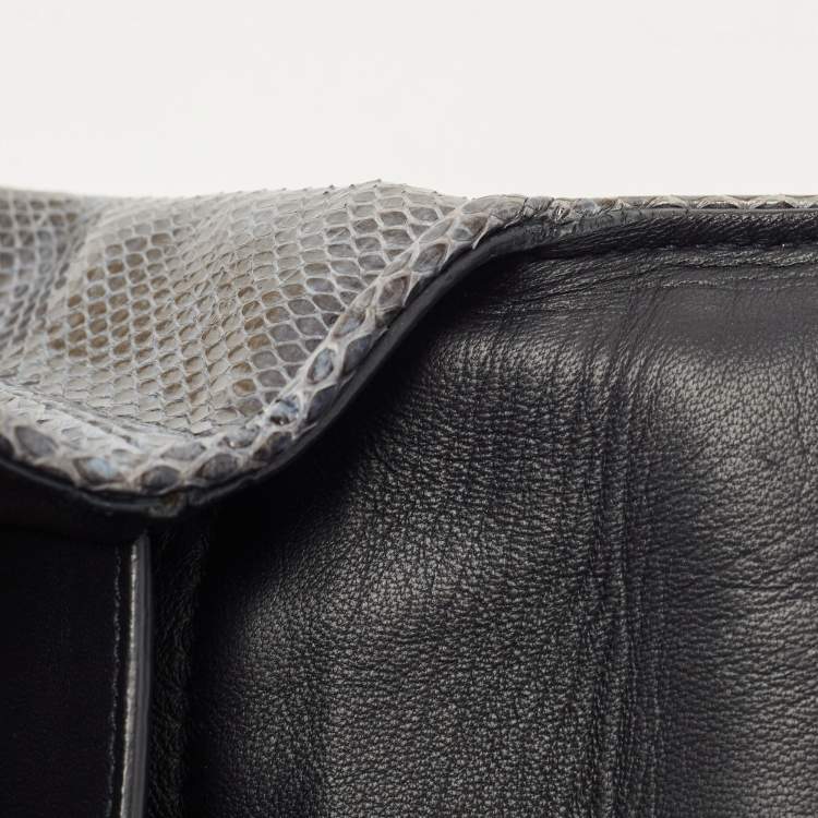 Pre Owned Bottega Veneta Dark Blue/Black Snake Skin and Intrecciato Leather Shoulder Bag