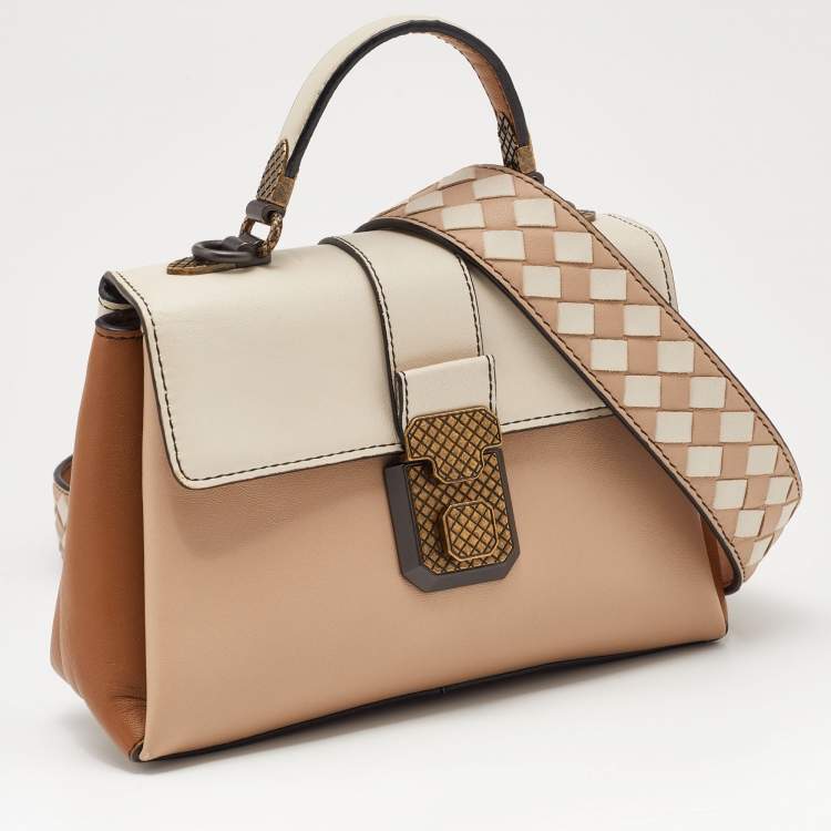 Pre Owned Bottega Veneta Tri Color Leather Mini Piazza Top Handle Bag